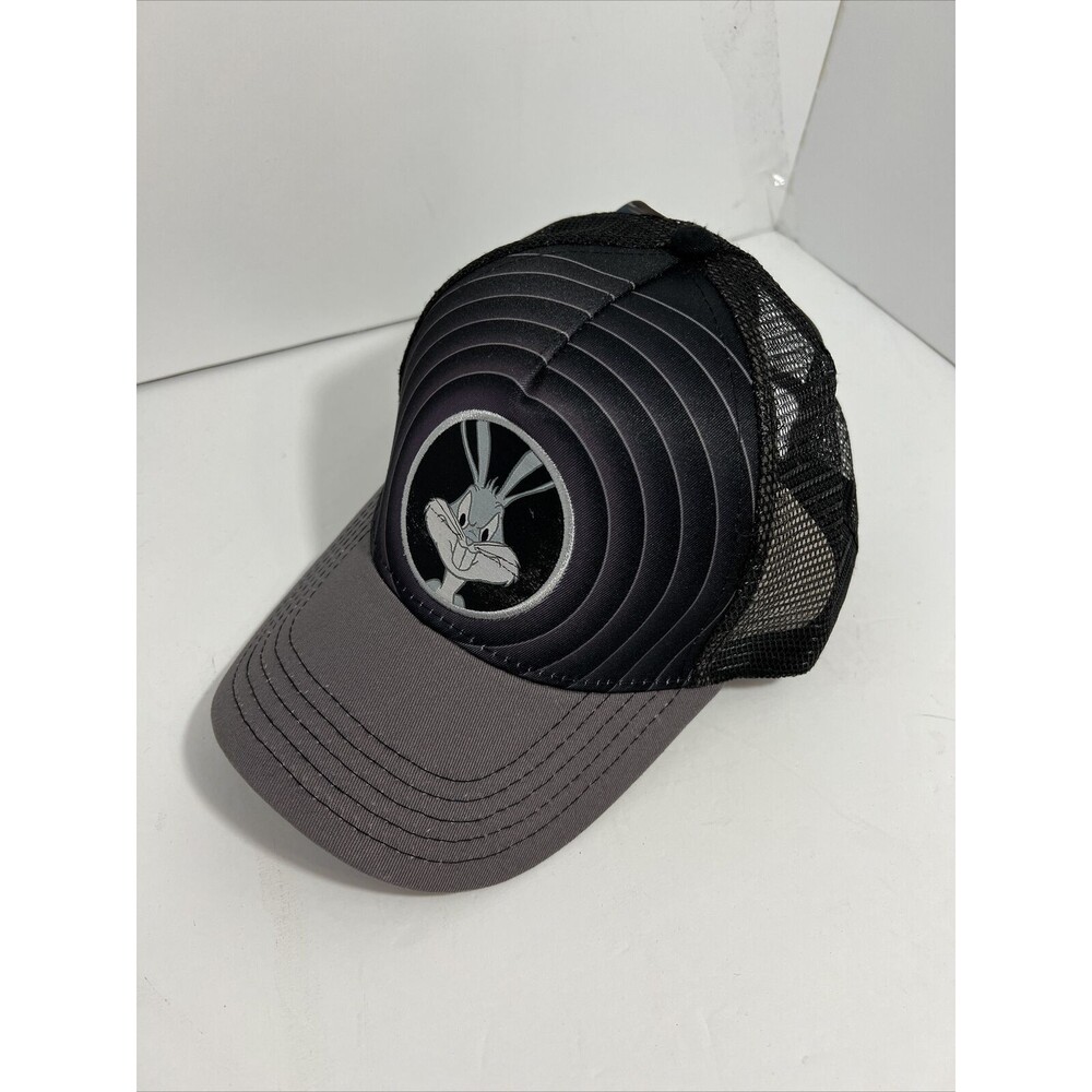 New Looney Tunes Bugs Bunny Gray Black Trucker Snapback Hat, One Size,